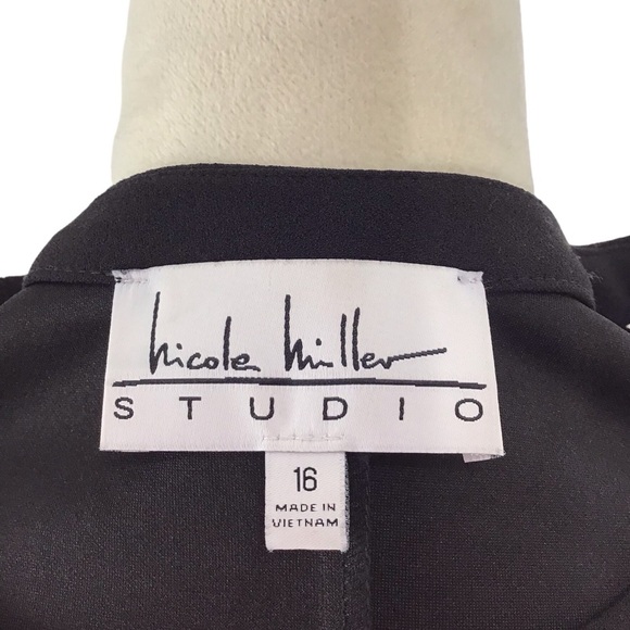 Nicole Miller Studio Black Fishnet Long Sleeve Shift Dress Size 16 - Picture 8 of 9